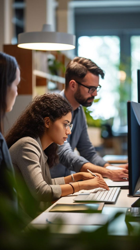 HR management photo for people working on computer in an office